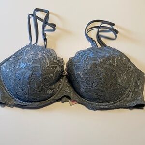 Grey Lace Date Demi Bra 36D Clip for racerback lined no push up